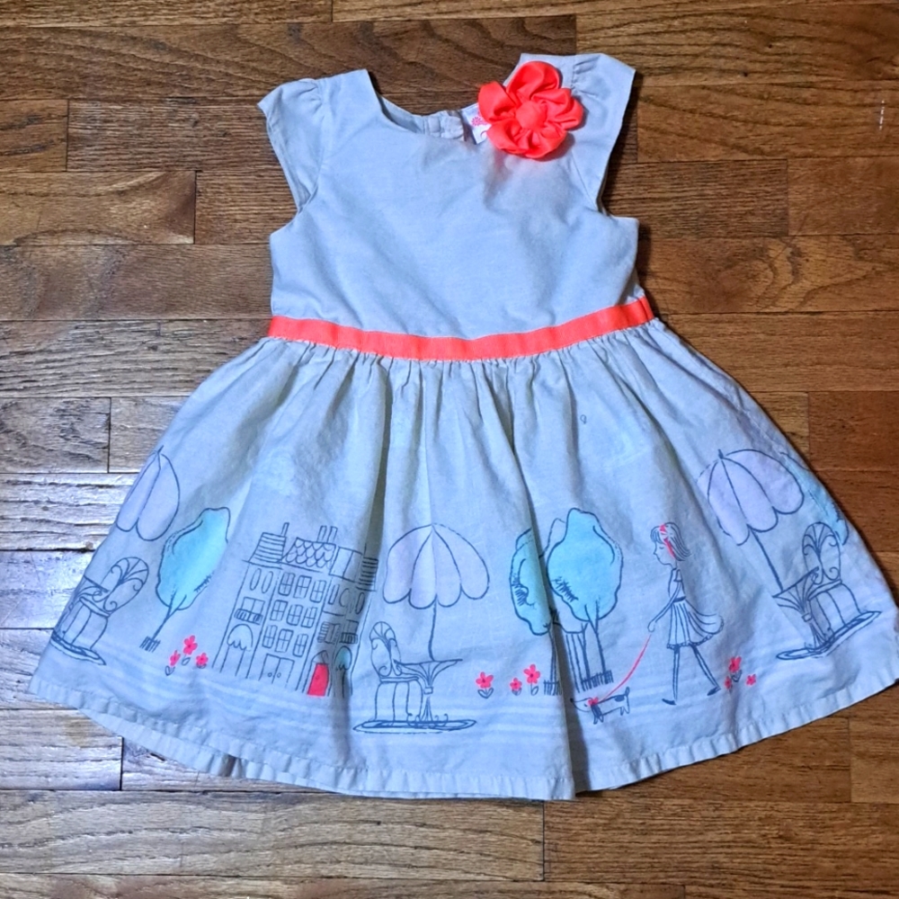 Cute Cotton Girls Dress Walking Dog 24 Month